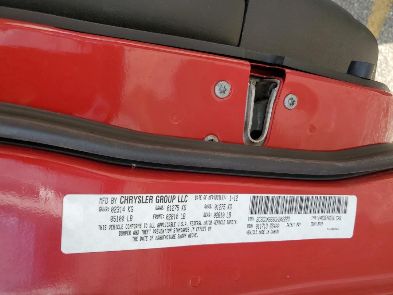 2012 Dodge Charger Se VIN: 2C3CDXBG8CH202223 Lot: 68264564