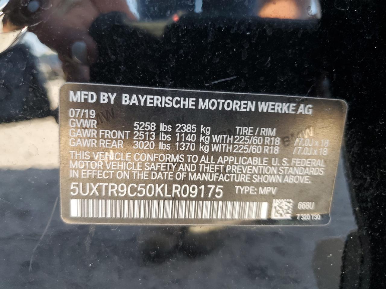 5UXTR9C50KLR09175 2019 BMW X3 xDrive30I