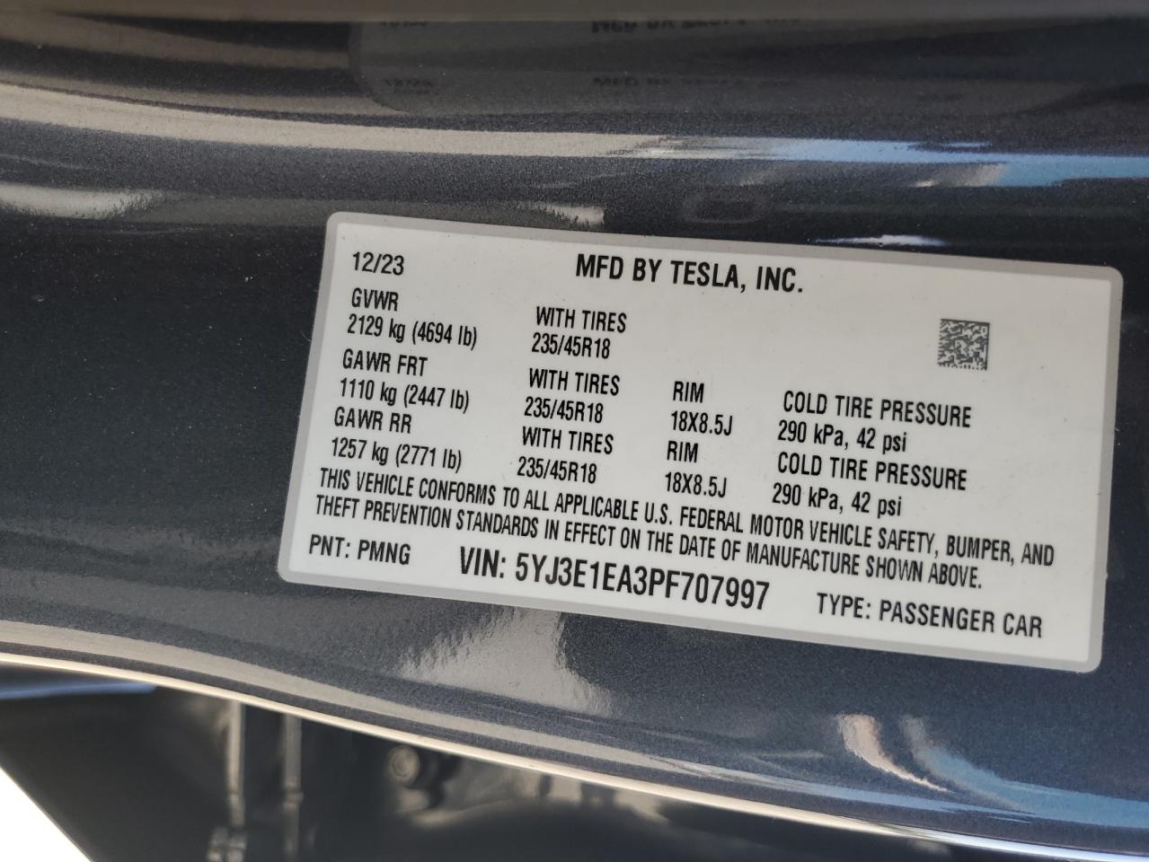 5YJ3E1EA3PF707997 2023 Tesla Model 3