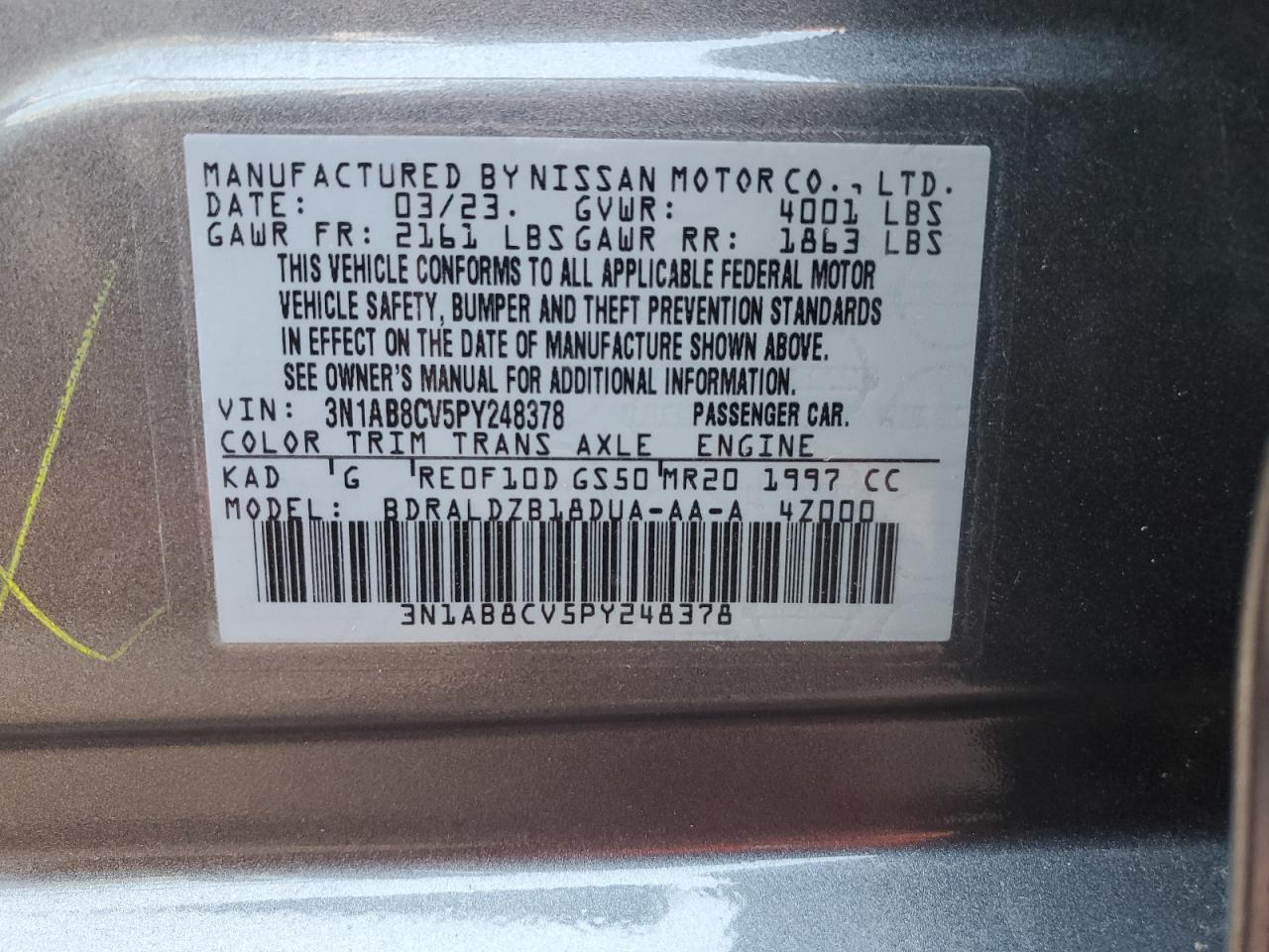 3N1AB8CV5PY248378 2023 Nissan Sentra Sv