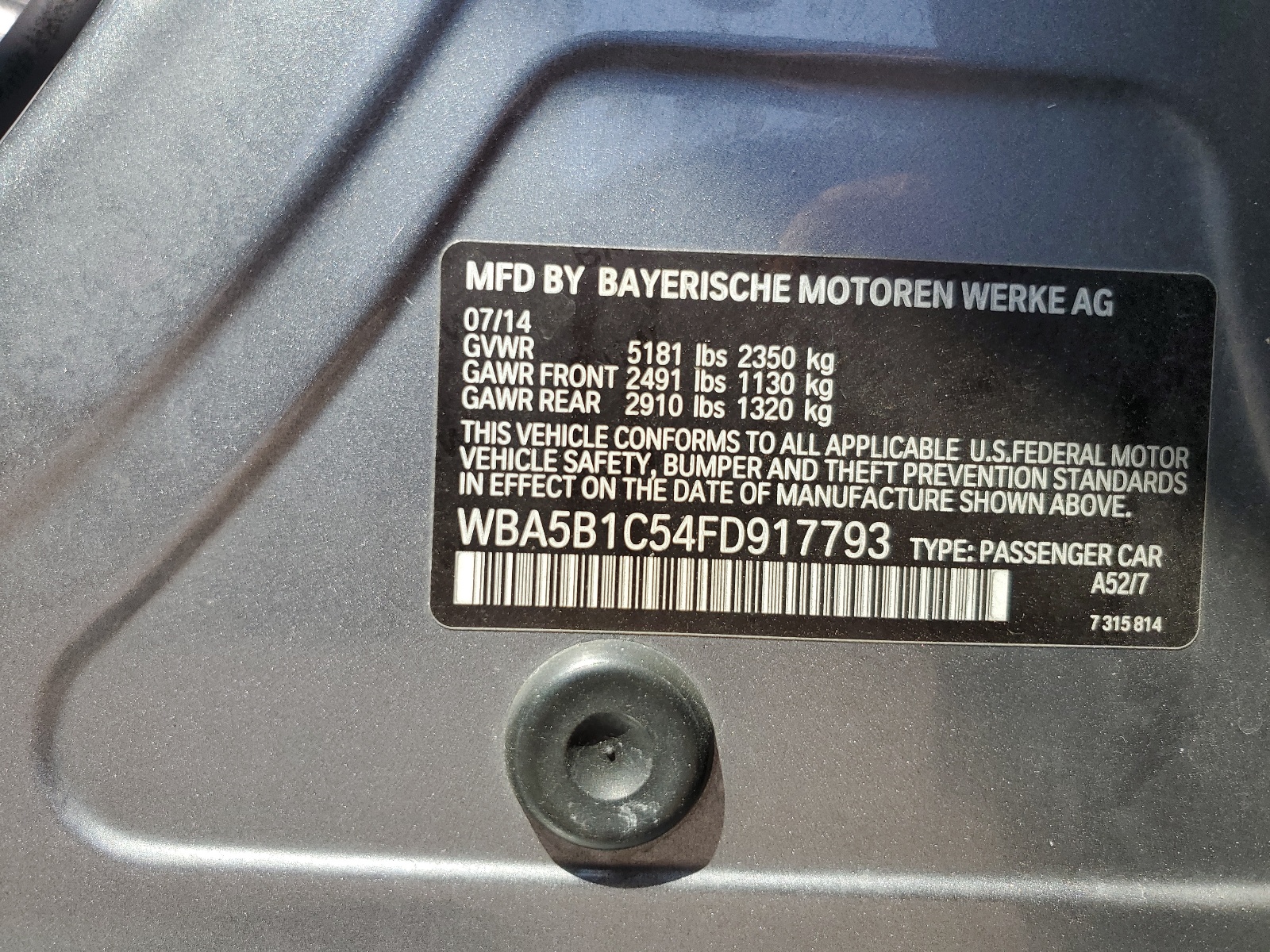 WBA5B1C54FD917793 2015 BMW 535 I