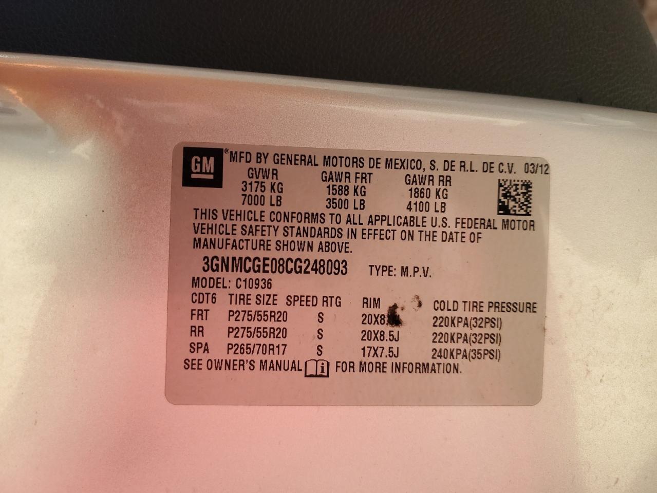 2012 Chevrolet Avalanche Ltz VIN: 3GNMCGE08CG248093 Lot: 68469134