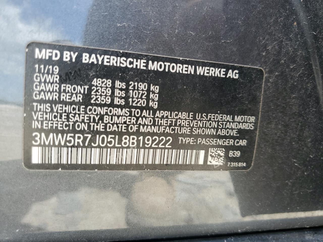 3MW5R7J05L8B19222 2020 BMW 3 SERIES - Image 13