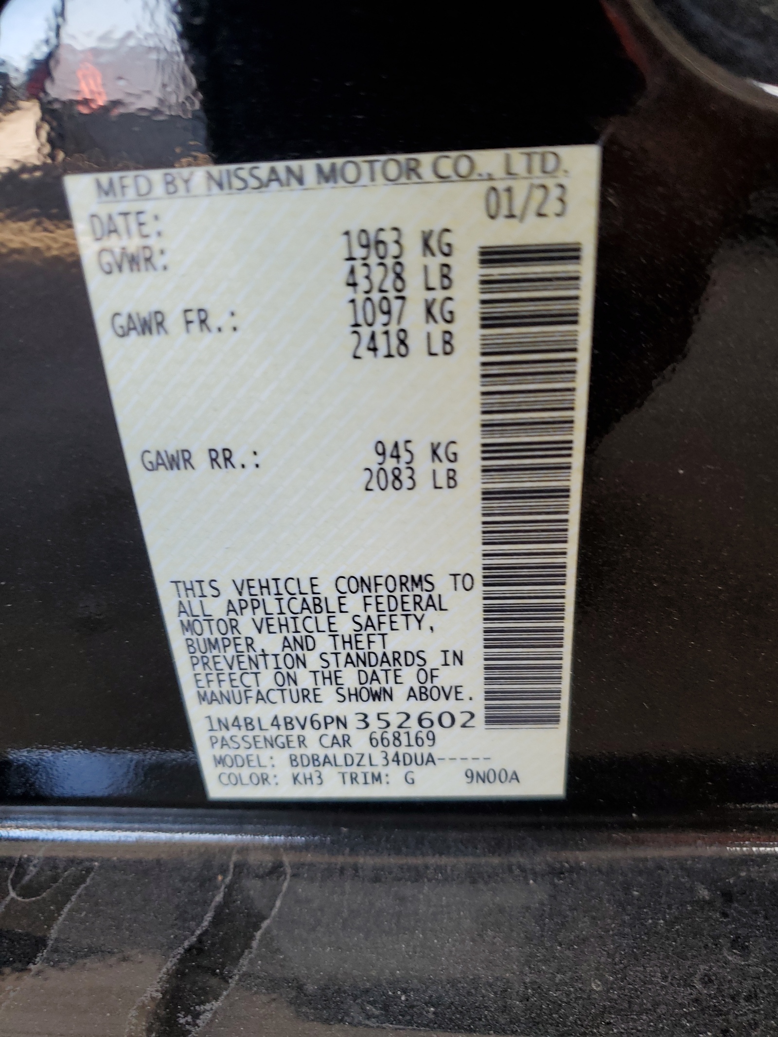 1N4BL4BV6PN352602 2023 Nissan Altima S