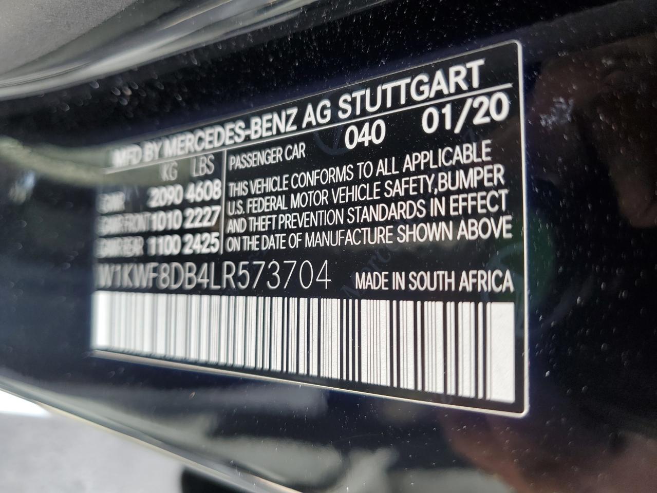 2020 Mercedes-Benz C 300 VIN: W1KWF8DB4LR573704 Lot: 68762574