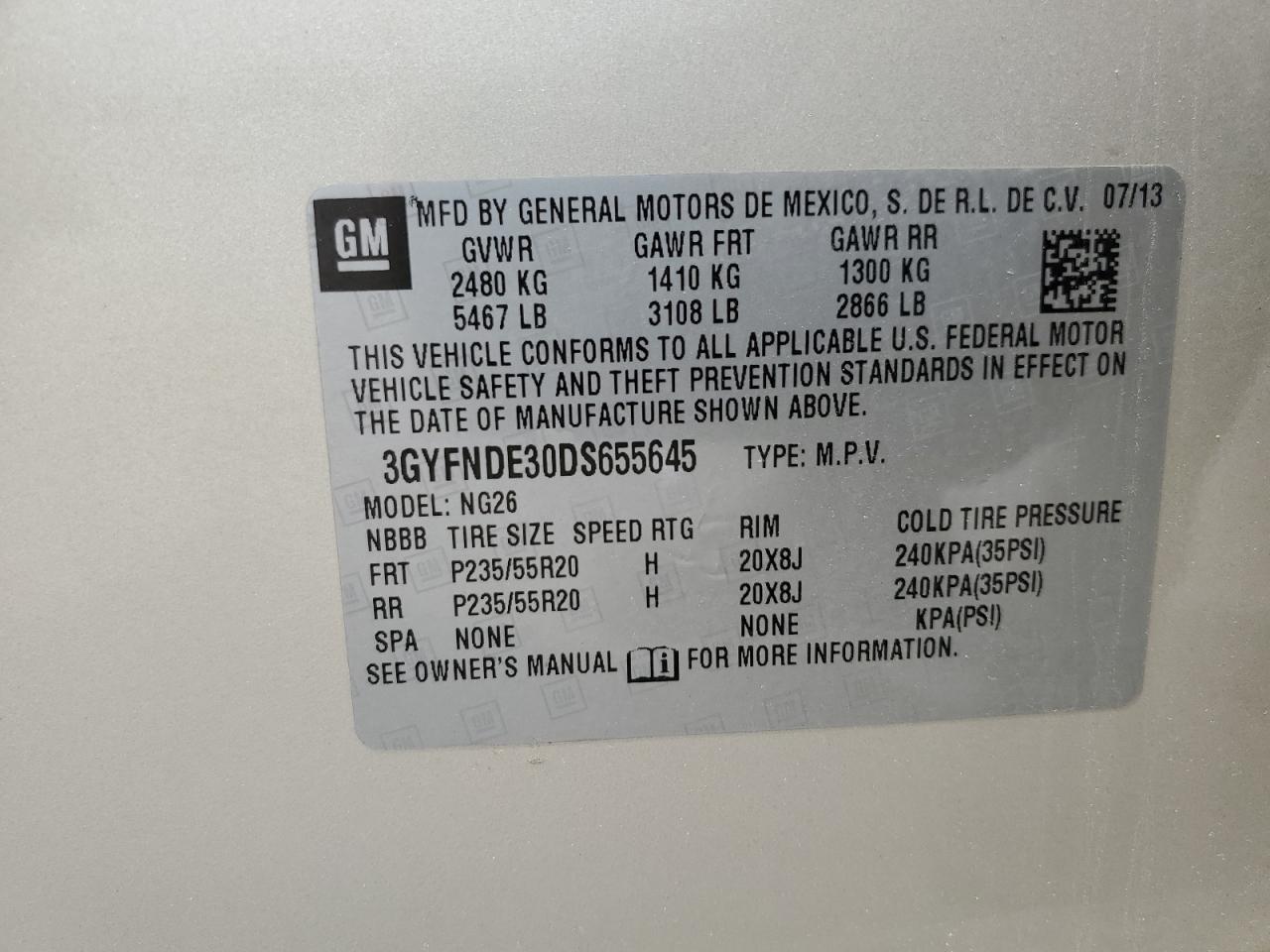 2013 Cadillac Srx Performance Collection VIN: 3GYFNDE30DS655645 Lot: 68095214