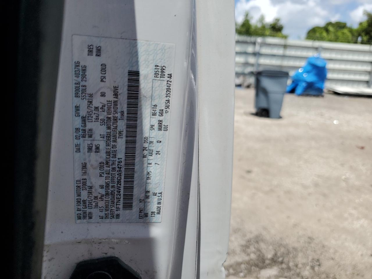 2008 Ford Econoline E250 Van VIN: 1FTNE24W28DA94761 Lot: 64942304