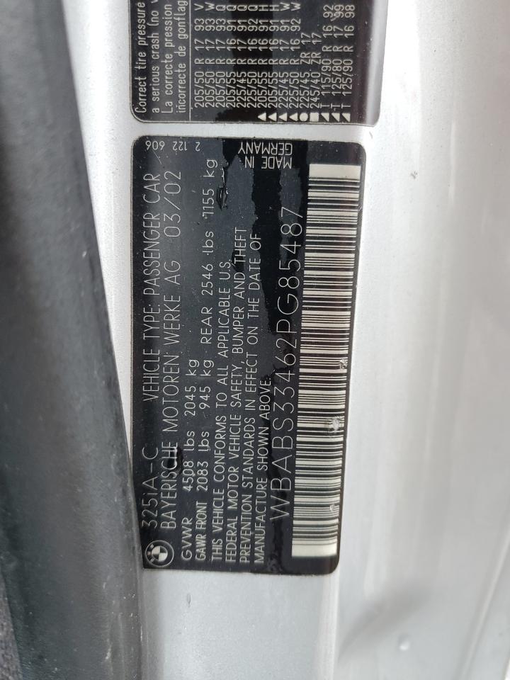 2002 BMW 325 Ci VIN: WBABS33462PG85487 Lot: 66071334