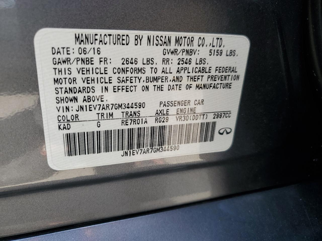 JN1EV7AR7GM344590 2016 Infiniti Q50 Premium