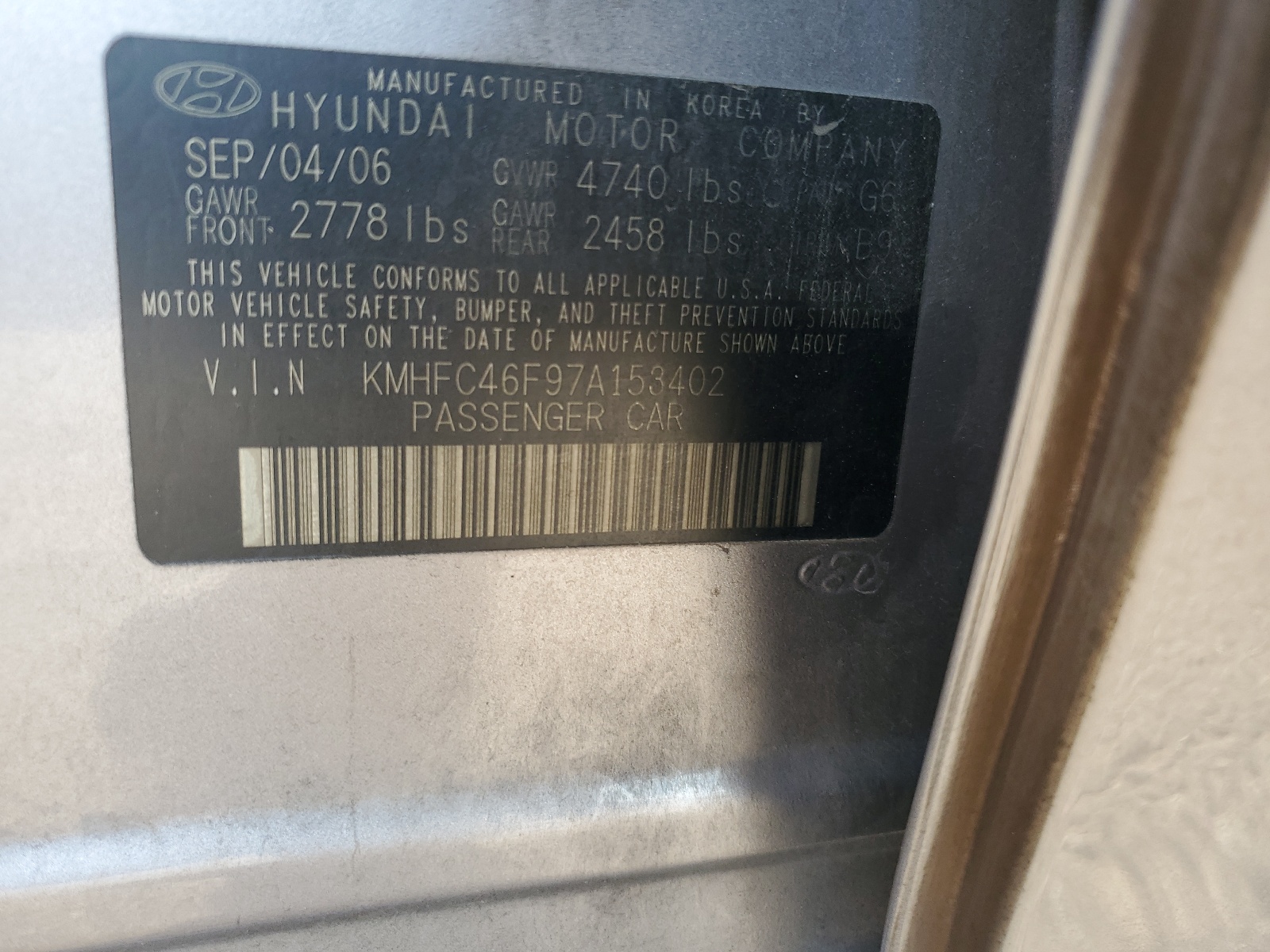 KMHFC46F97A153402 2007 Hyundai Azera Se