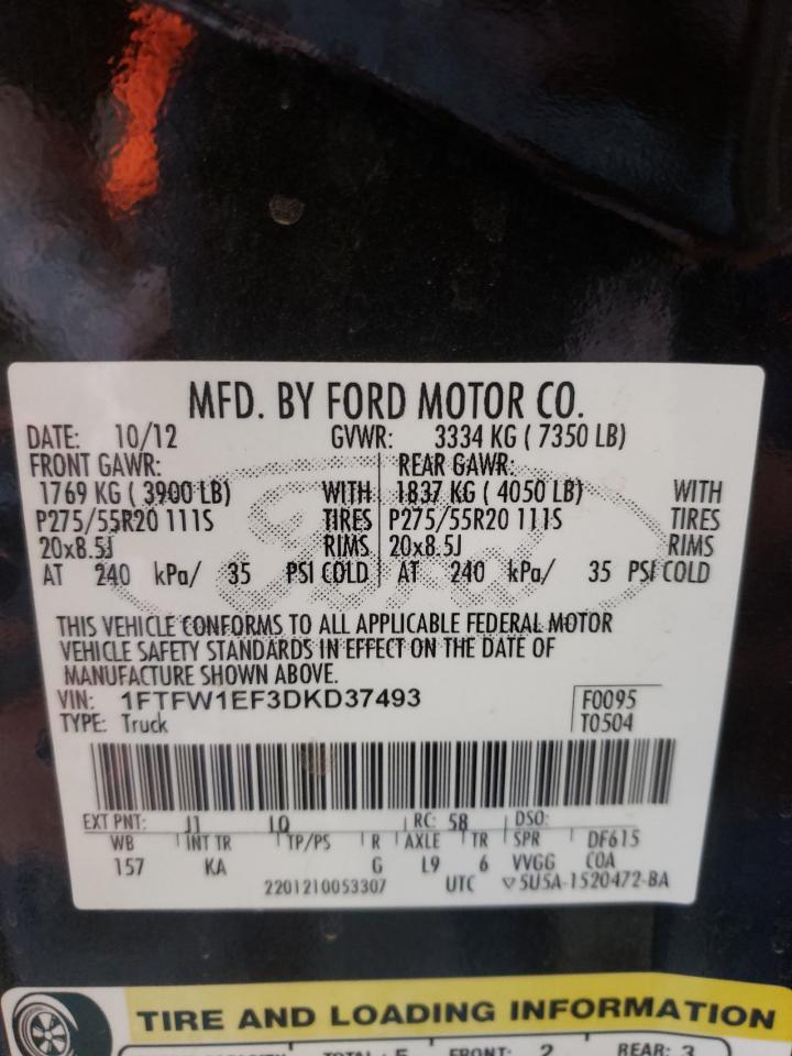 1FTFW1EF3DKD37493 2013 Ford F150 Supercrew