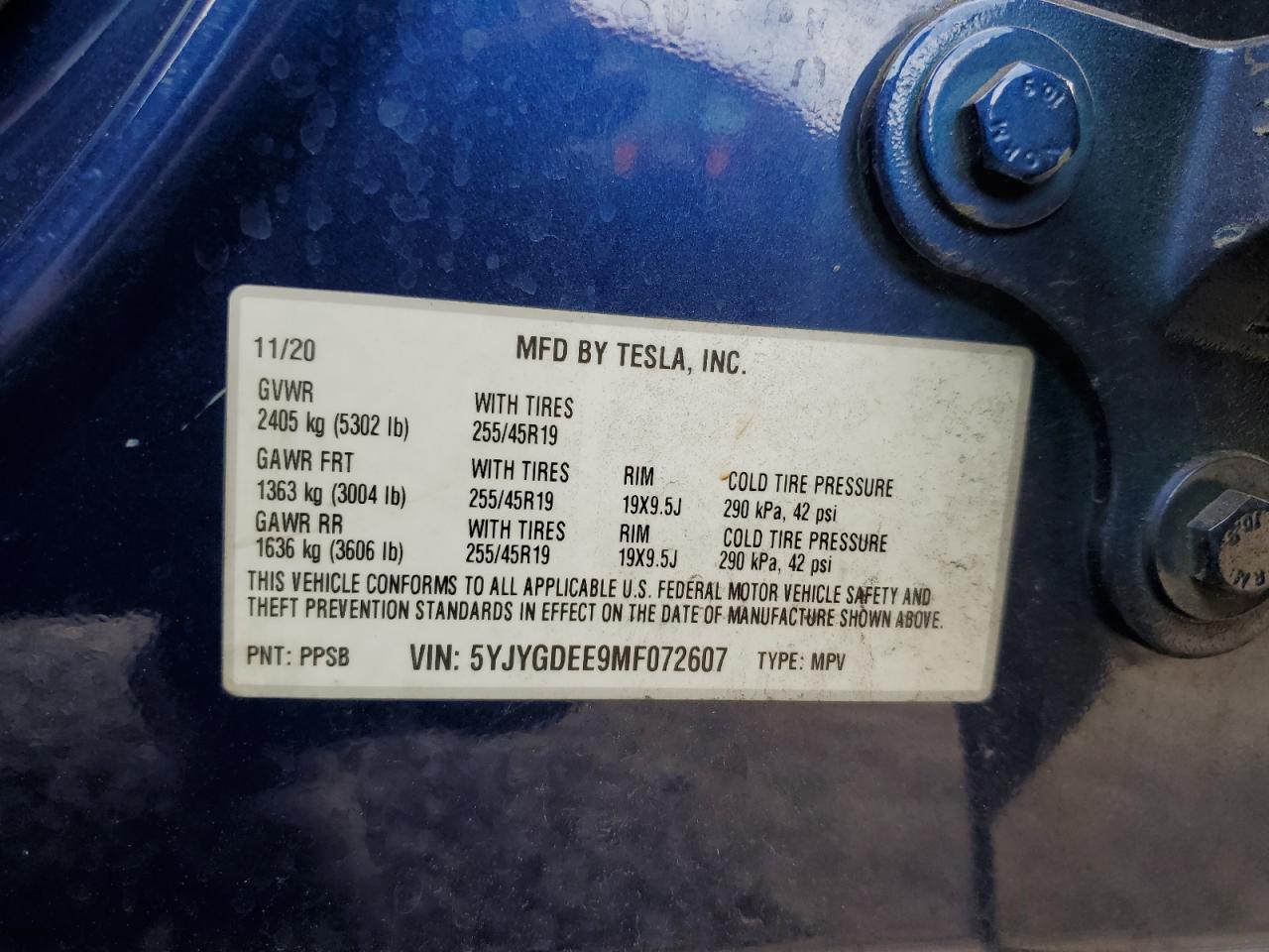 5YJYGDEE9MF072607 2021 Tesla Model Y