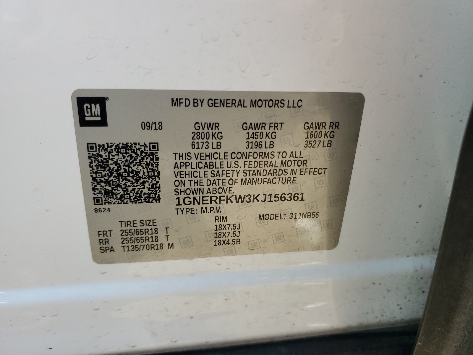 1GNERFKW3KJ156361 2019 Chevrolet Traverse Ls