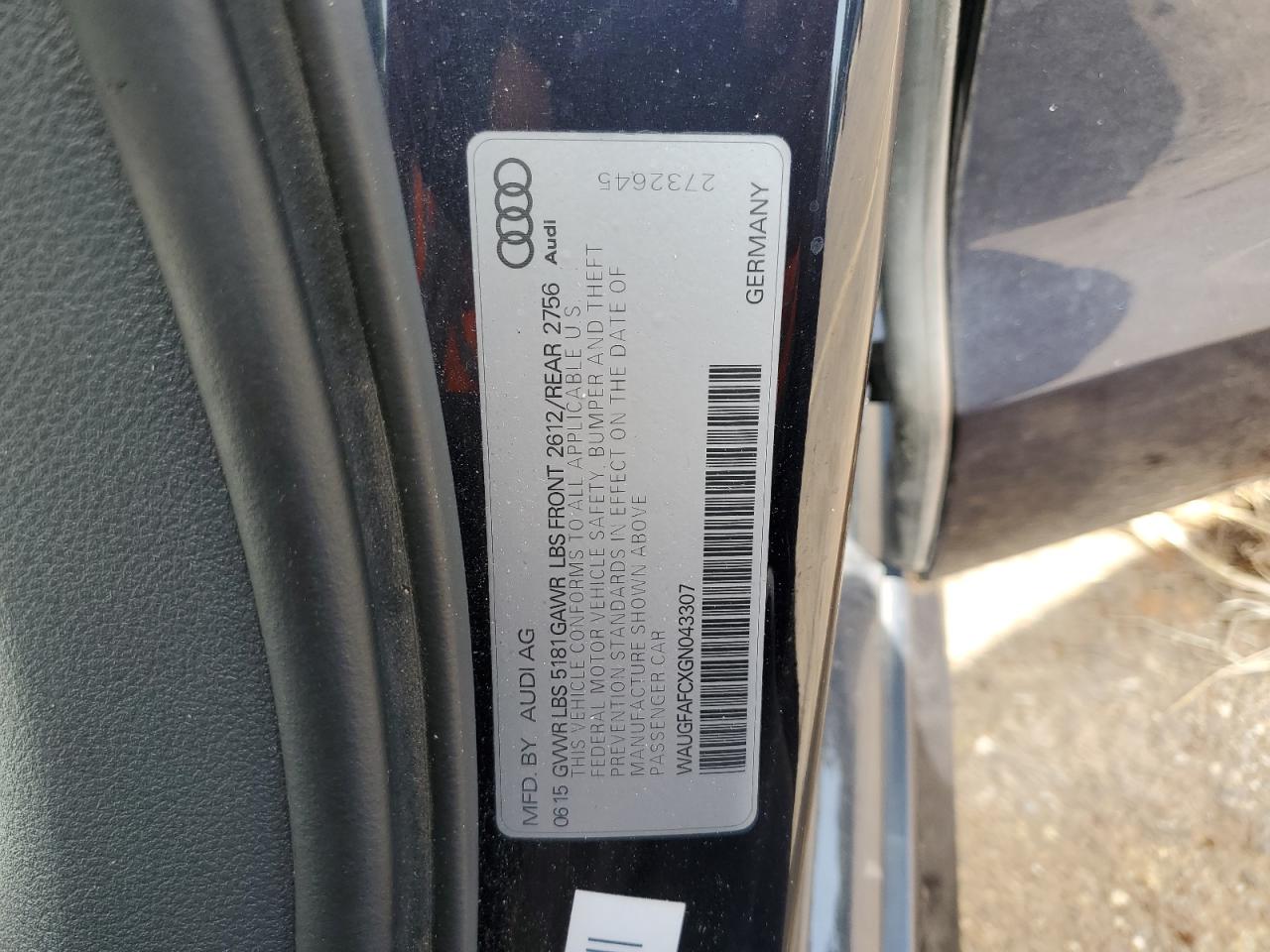 2016 Audi A6 Premium Plus VIN: WAUGFAFCXGN043307 Lot: 65363544