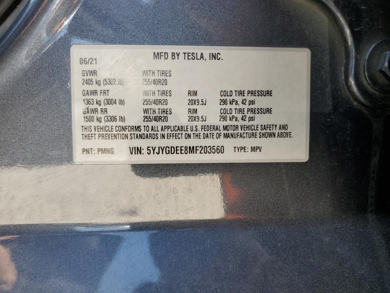 2021 Tesla Model Y VIN: 5YJYGDEE8MF203560 Lot: 67592264