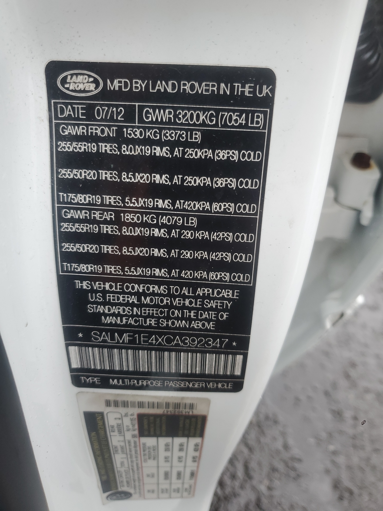 SALMF1E4XCA392347 2012 Land Rover Range Rover Hse Luxury