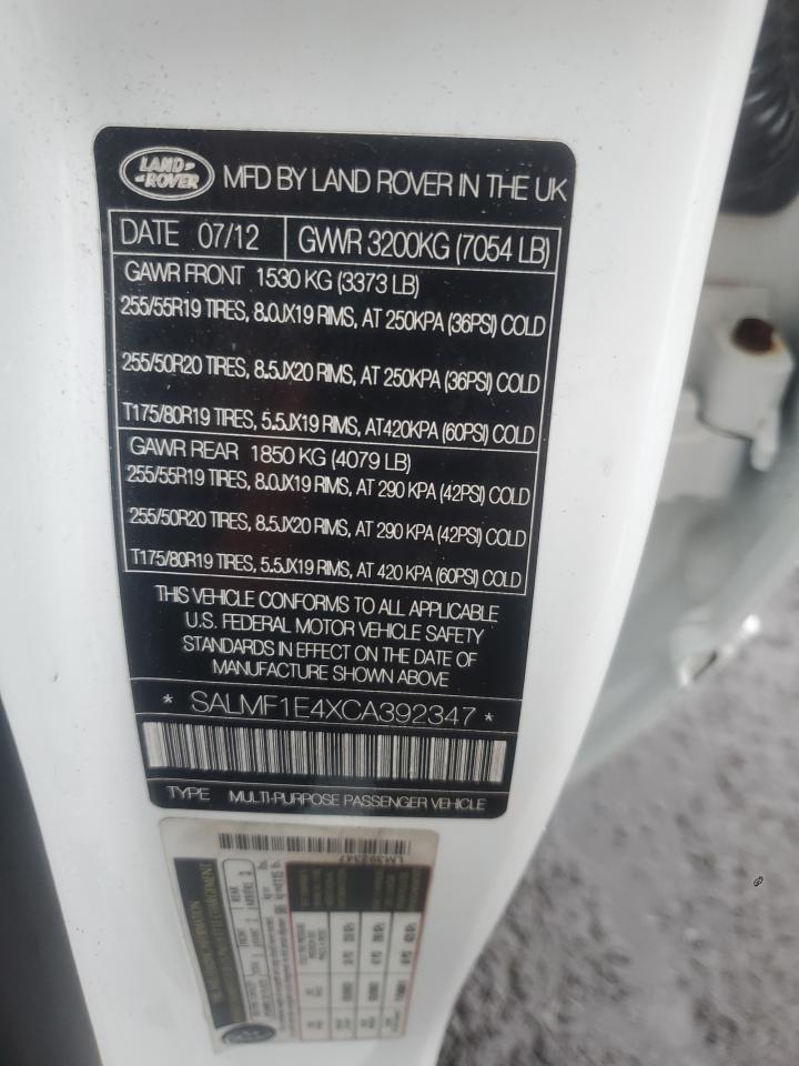 2012 Land Rover Range Rover Hse Luxury VIN: SALMF1E4XCA392347 Lot: 64210874