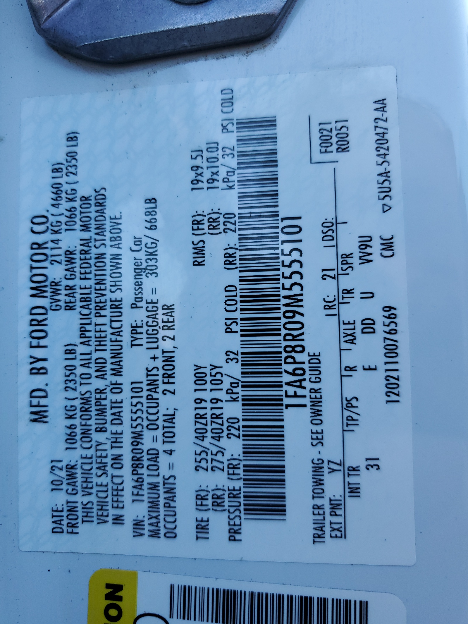 1FA6P8R09M5555101 2021 Ford Mustang Mach I