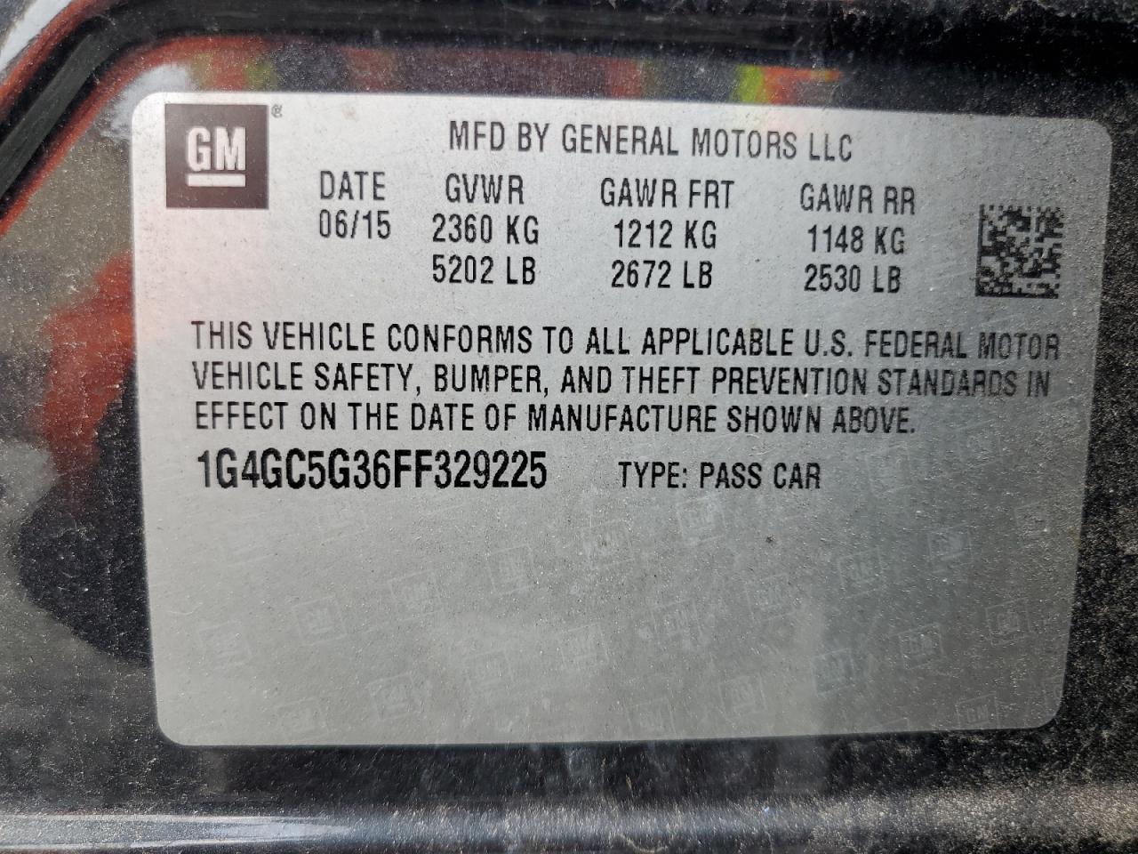 2015 Buick Lacrosse VIN: 1G4GC5G36FF329225 Lot: 66760844