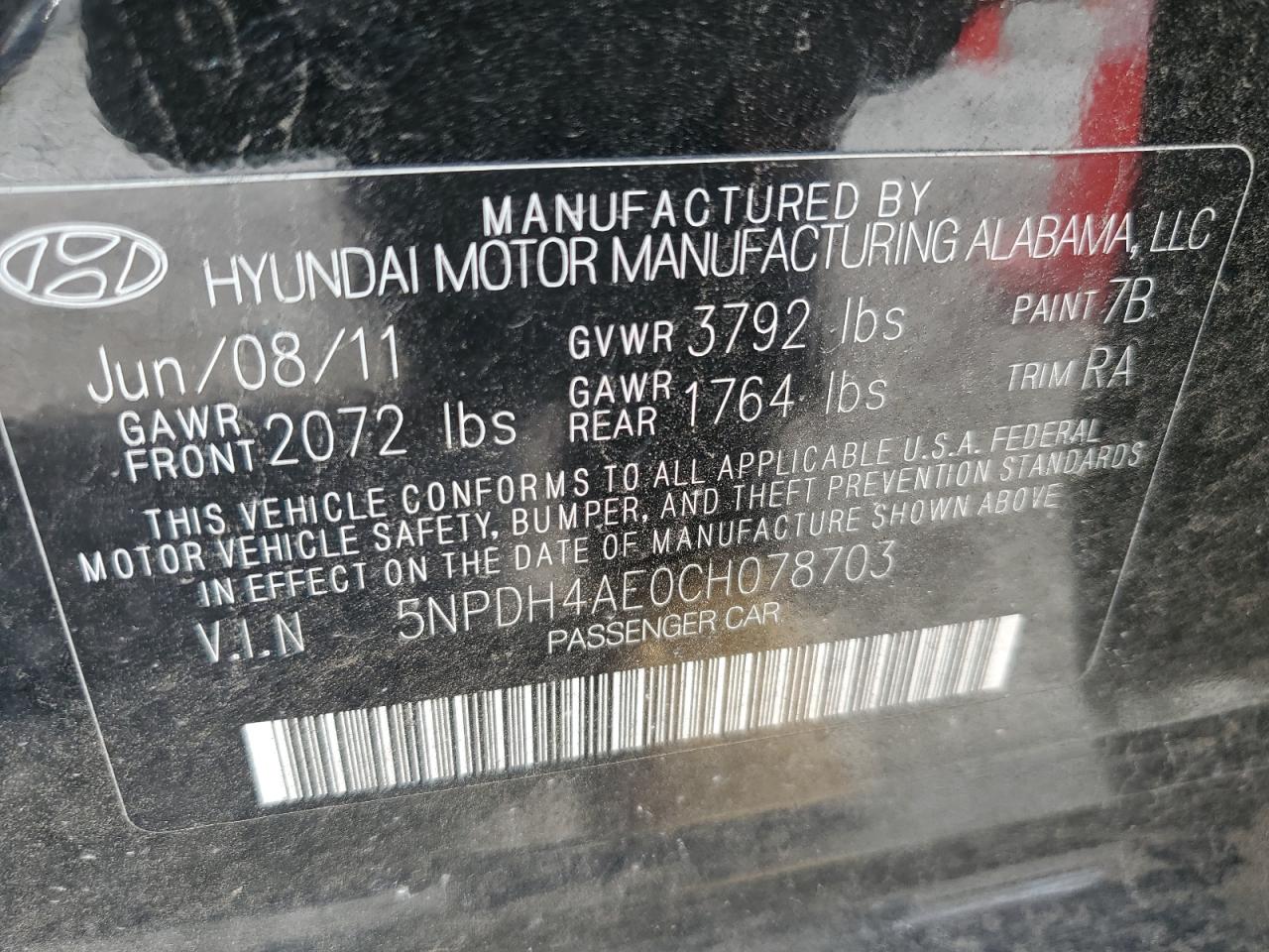 5NPDH4AE0CH078703 2012 Hyundai Elantra Gls