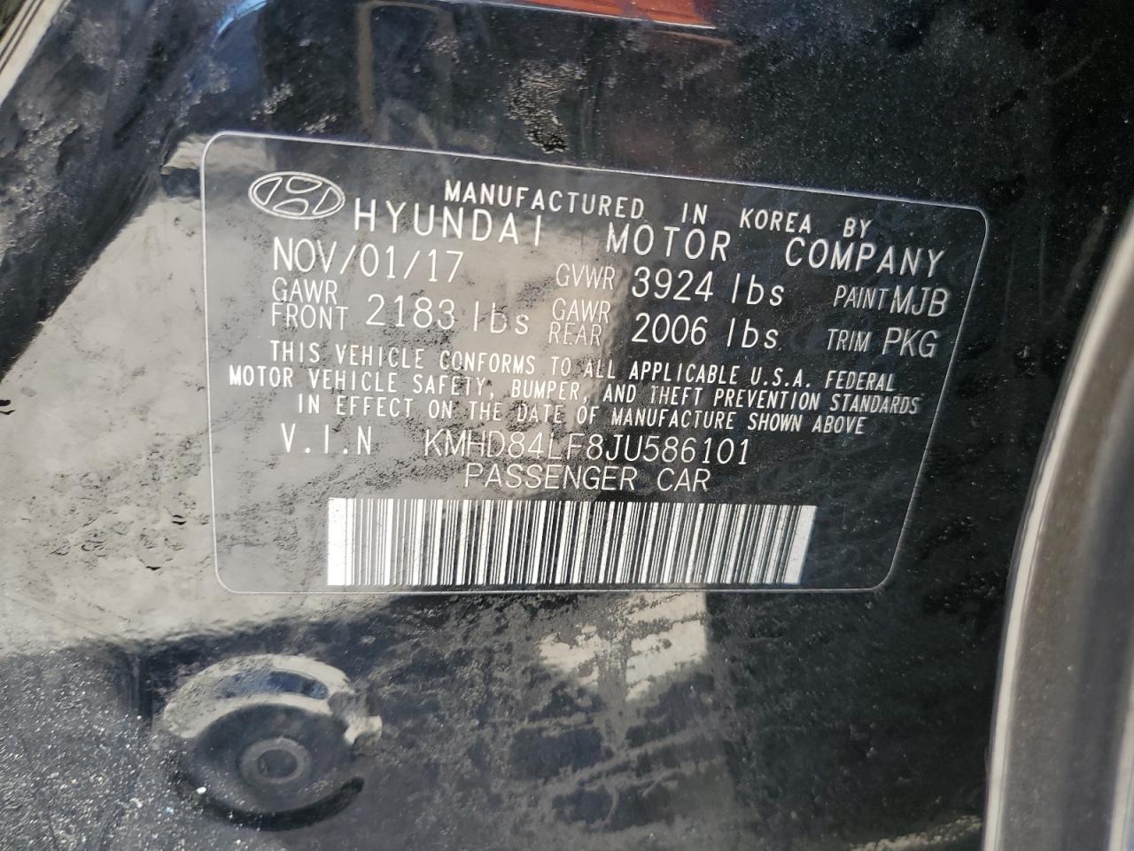 2018 Hyundai Elantra Sel VIN: KMHD84LF8JU586101 Lot: 67976144