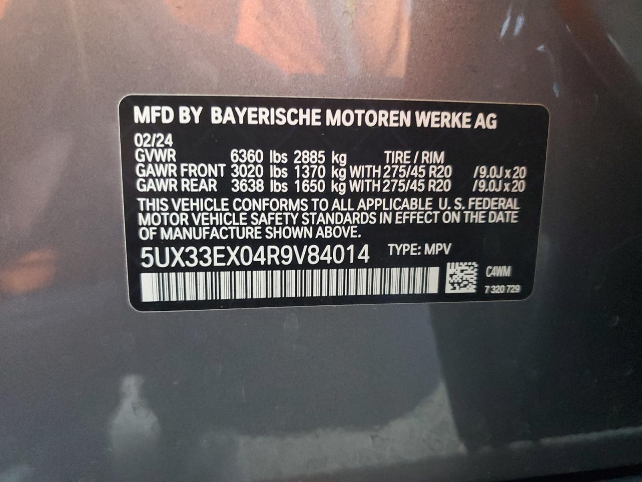 2024 BMW X6 xDrive40I VIN: 5UX33EX04R9V84014 Lot: 65772914