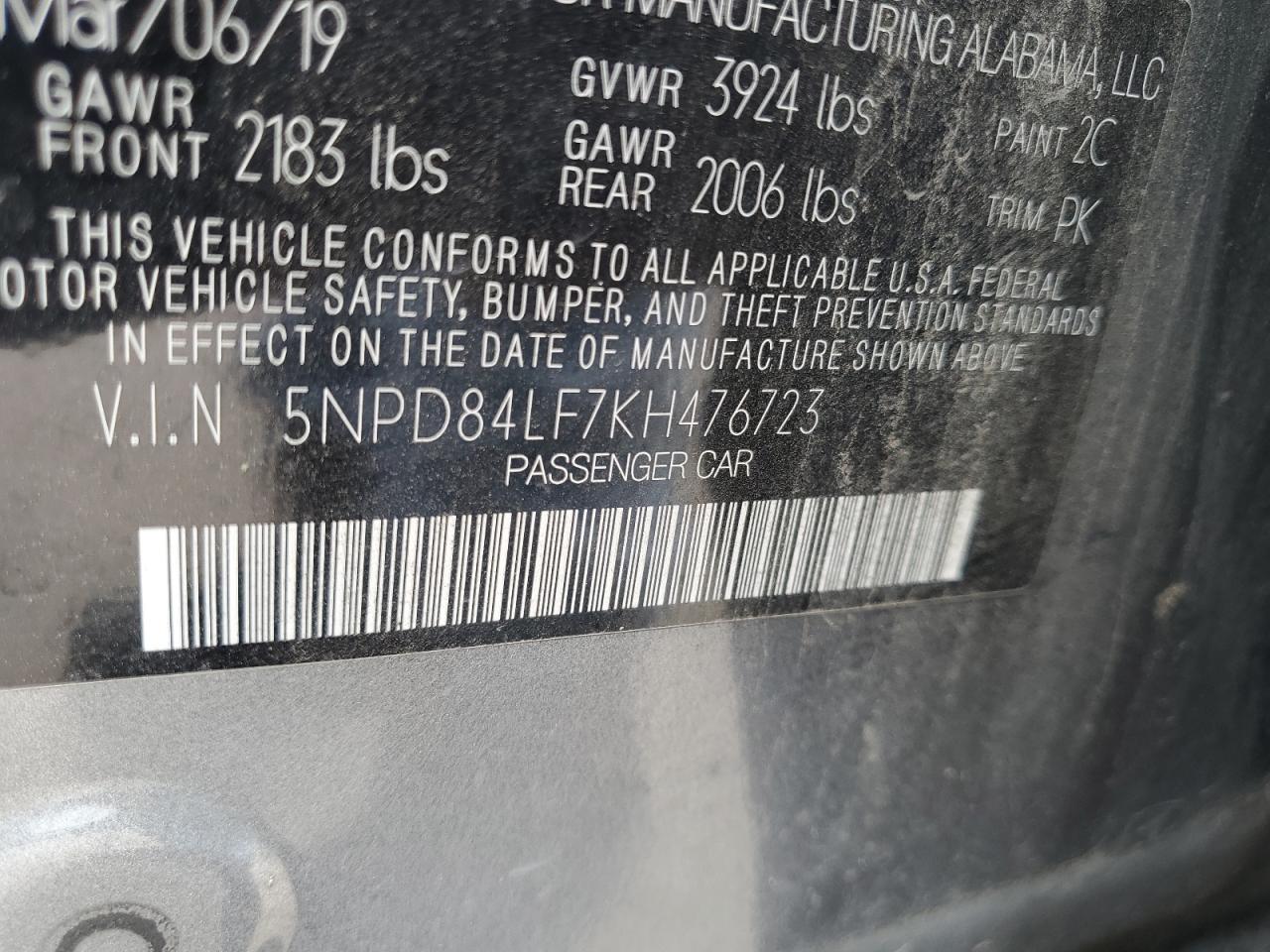 2019 Hyundai Elantra Sel VIN: 5NPD84LF7KH476723 Lot: 66193834