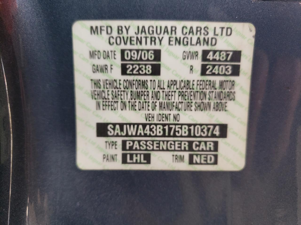 2007 Jaguar Xk VIN: SAJWA43B175B10374 Lot: 66425214