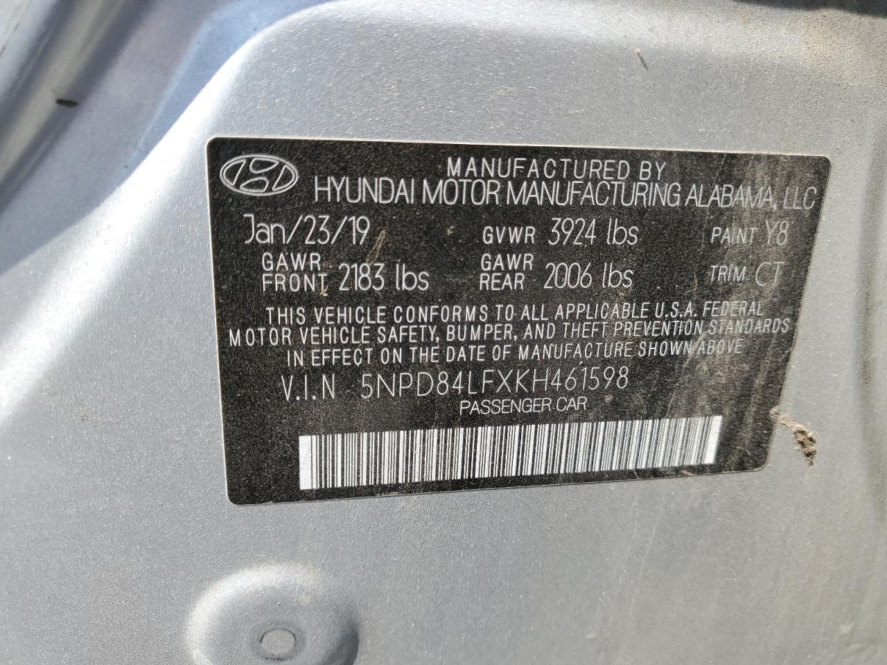 5NPD84LFXKH461598 2019 Hyundai Elantra Sel