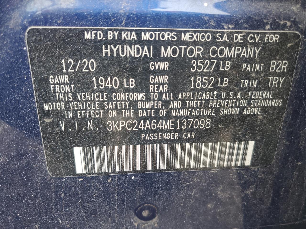 3KPC24A64ME137098 2021 Hyundai Accent Se