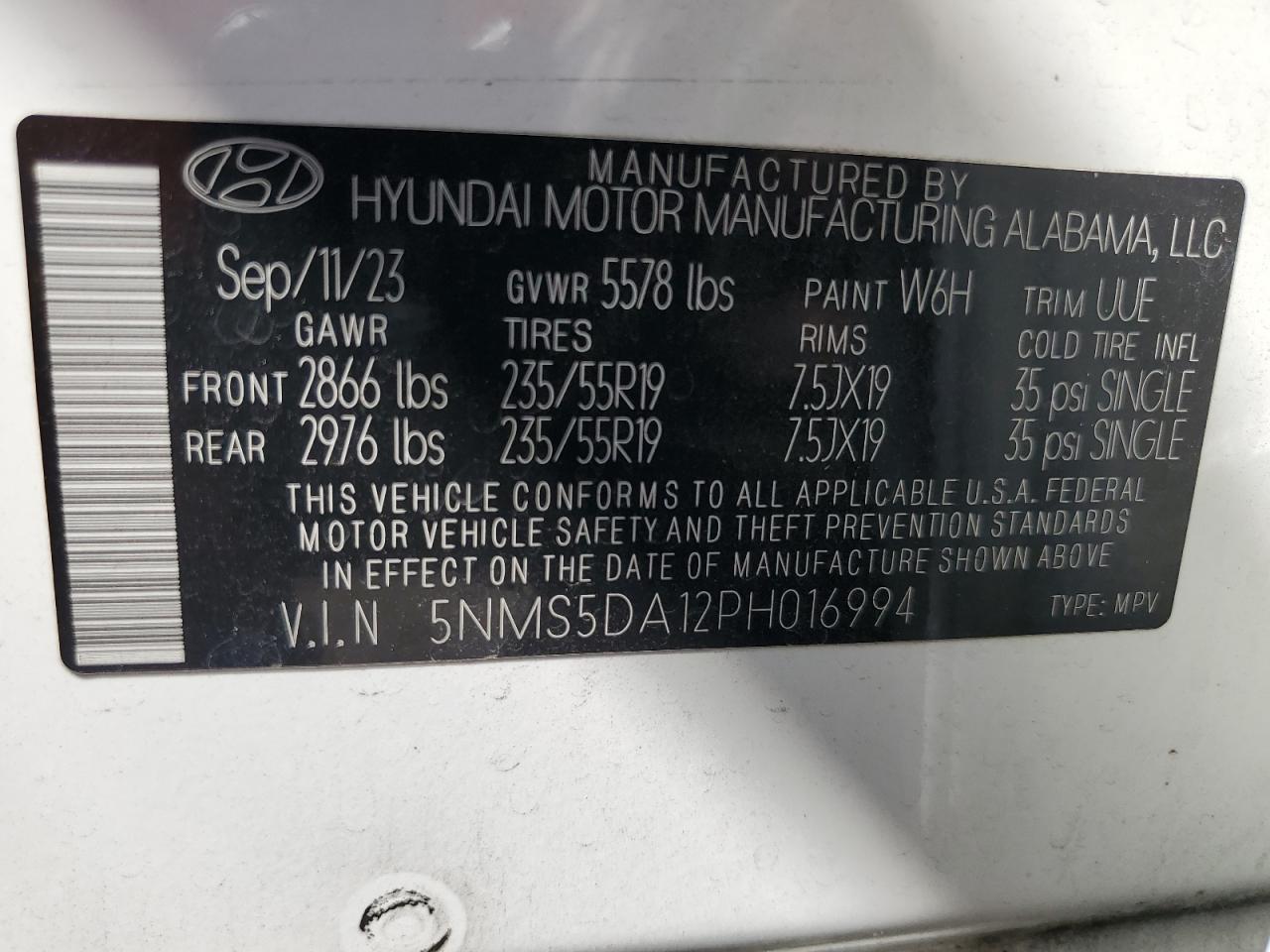 5NMS5DA12PH016994 2023 Hyundai Santa Fe Limited