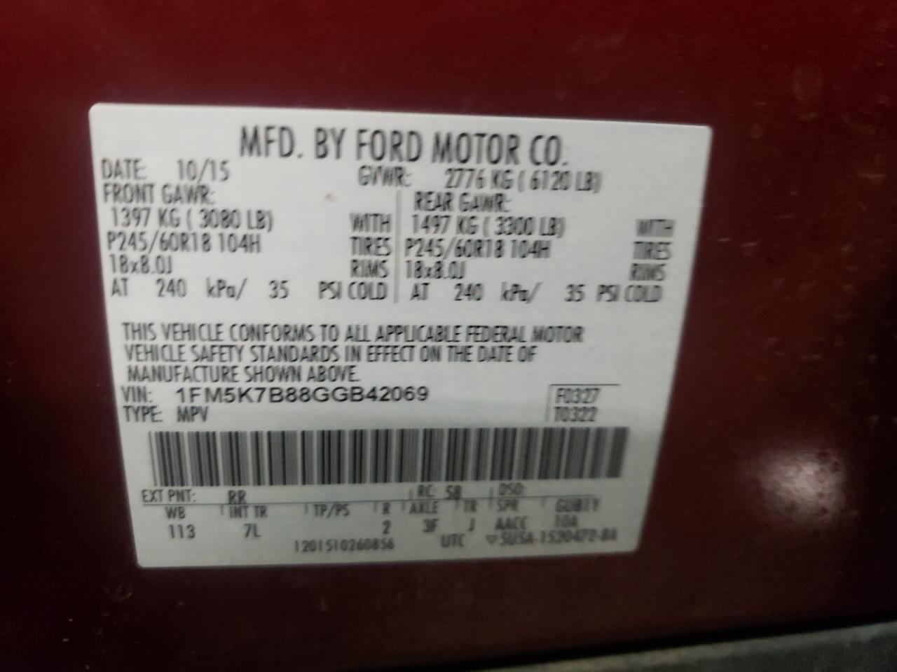 1FM5K7B88GGB42069 2016 FORD EXPLORER - Image 14