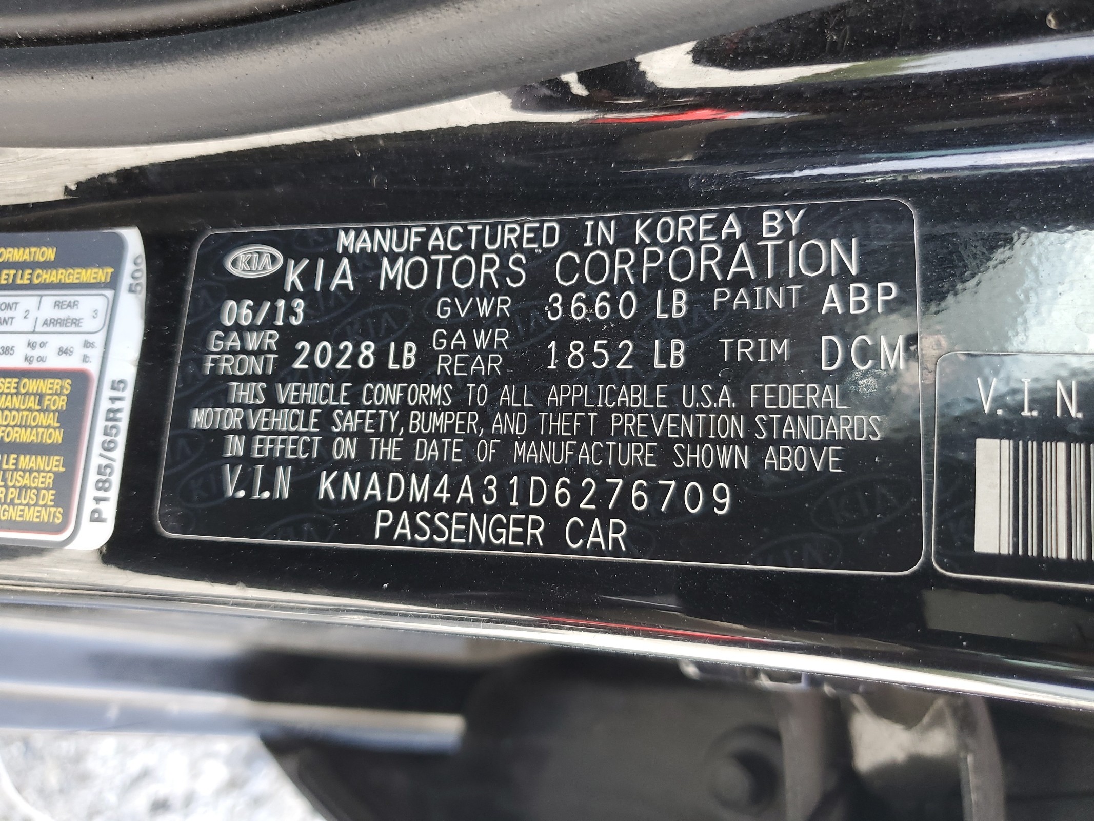 KNADM4A31D6276709 2013 Kia Rio Lx