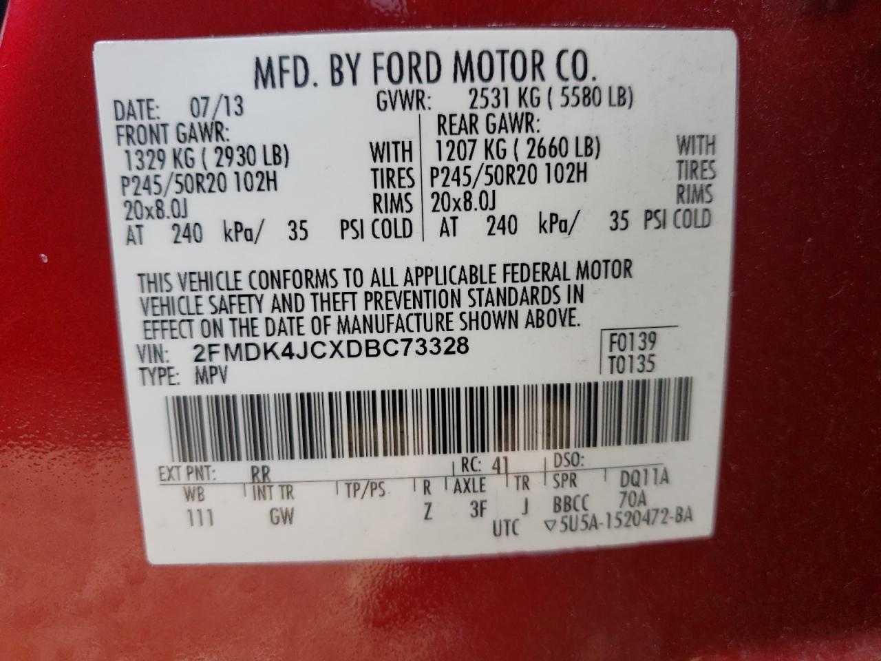 2FMDK4JCXDBC73328 2013 Ford Edge Sel