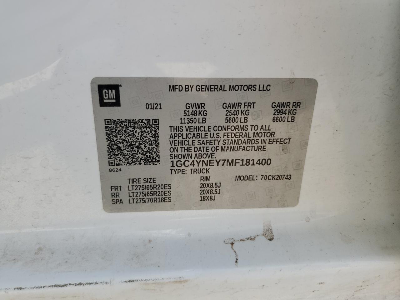 2021 Chevrolet Silverado K2500 Heavy Duty Lt VIN: 1GC4YNEY7MF181400 Lot: 65513174