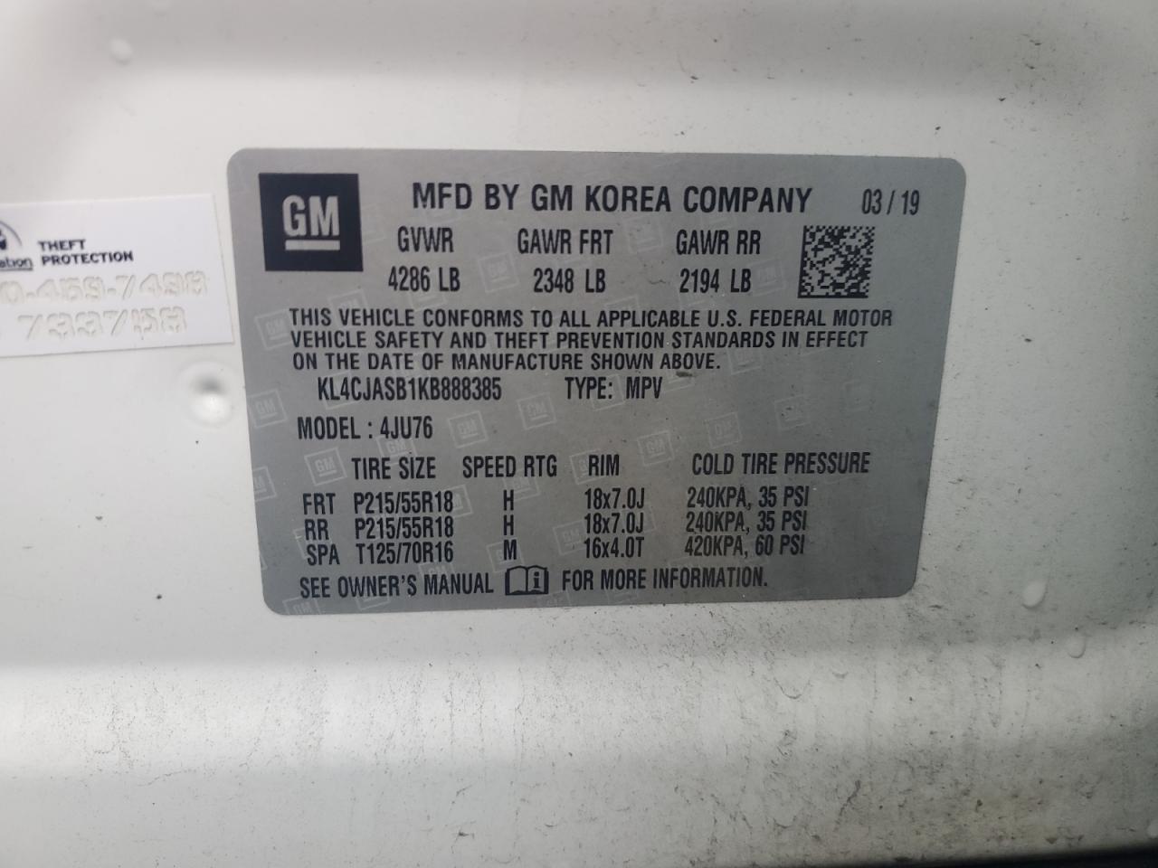 2019 Buick Encore Preferred VIN: KL4CJASB1KB888385 Lot: 66471424