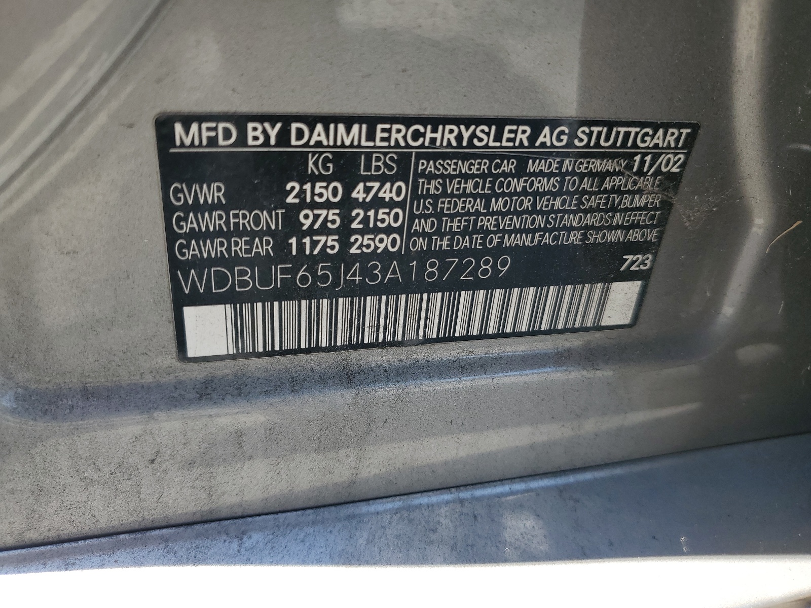 WDBUF65J43A187289 2003 Mercedes-Benz E 320