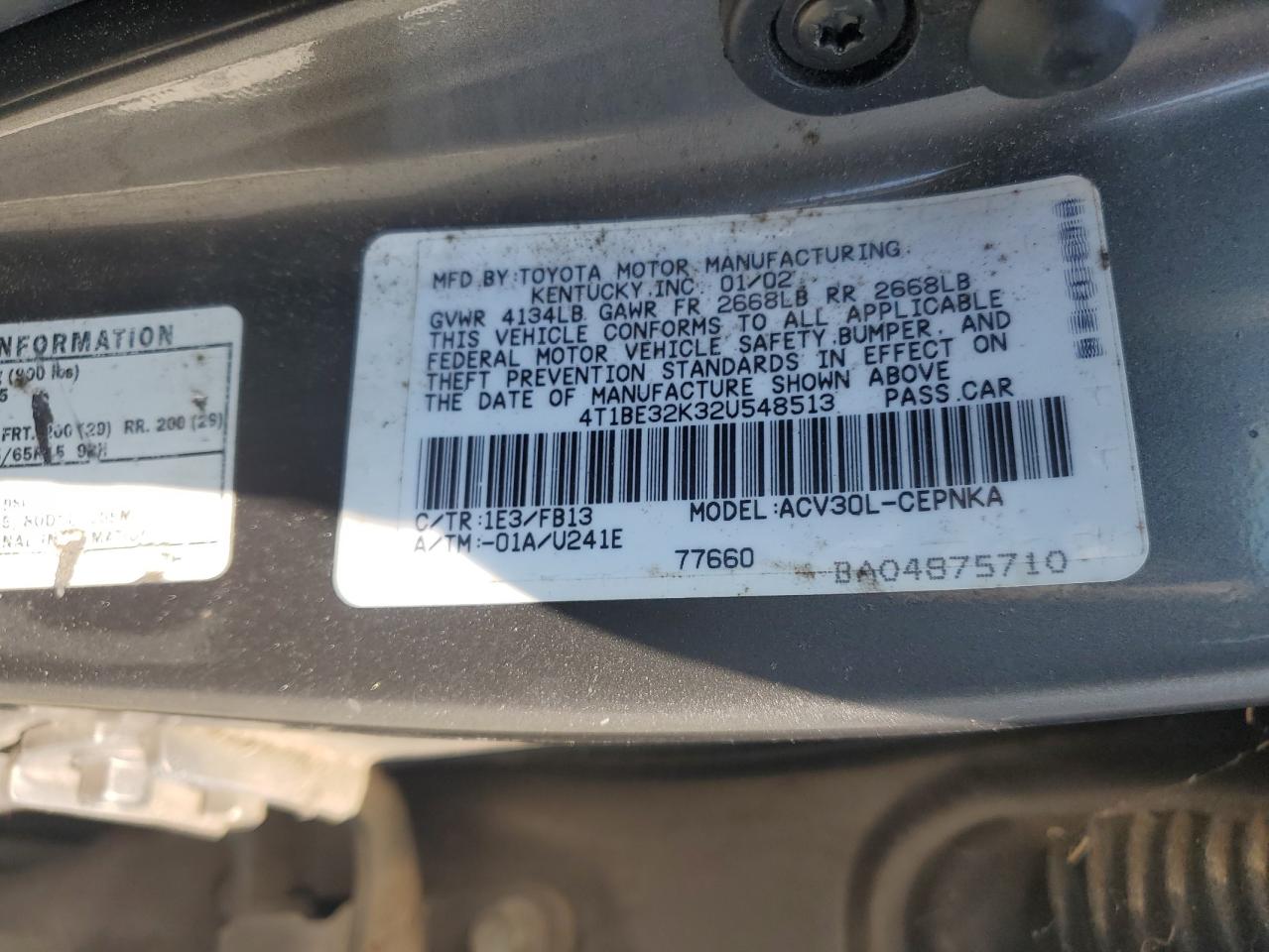 4T1BE32K32U548513 2002 Toyota Camry Le