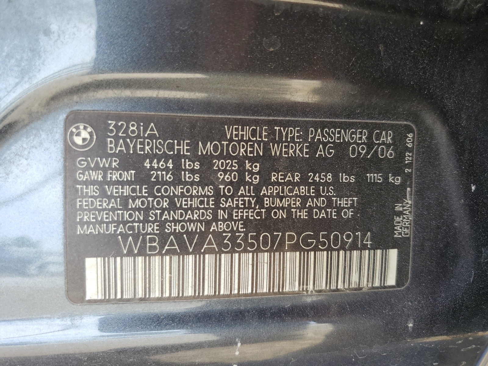 WBAVA33507PG50914 2007 BMW 328 I