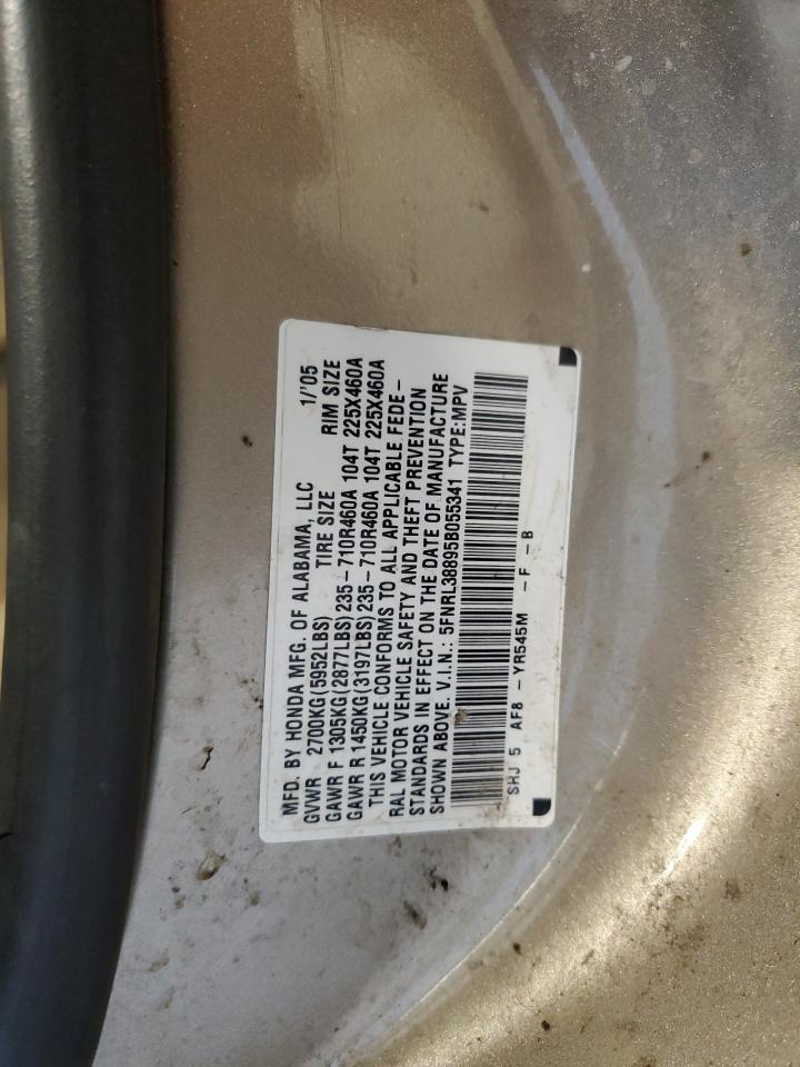 2005 Honda Odyssey Touring VIN: 5FNRL38895B055341 Lot: 66703544