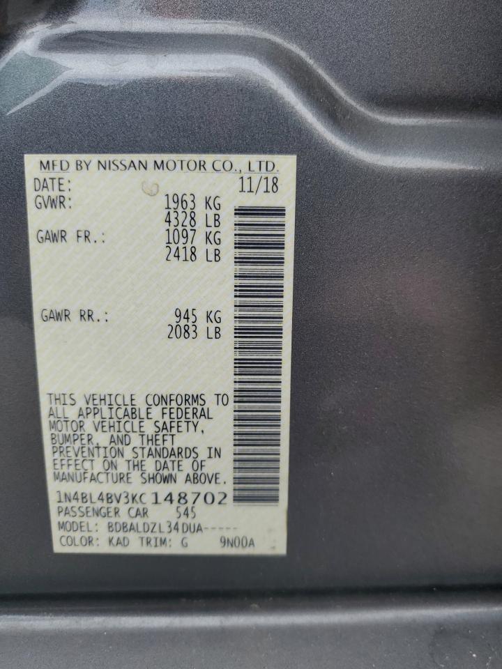 1N4BL4BV3KC148702 2019 Nissan Altima S