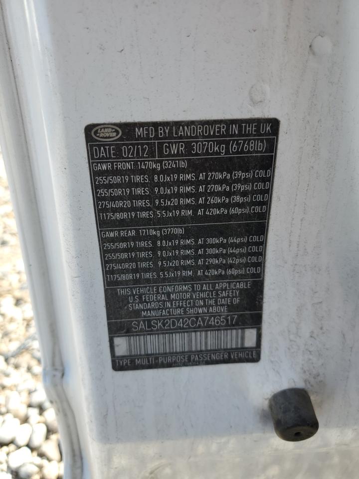 2012 Land Rover Range Rover Sport Hse Luxury VIN: SALSK2D42CA746517 Lot: 66797554