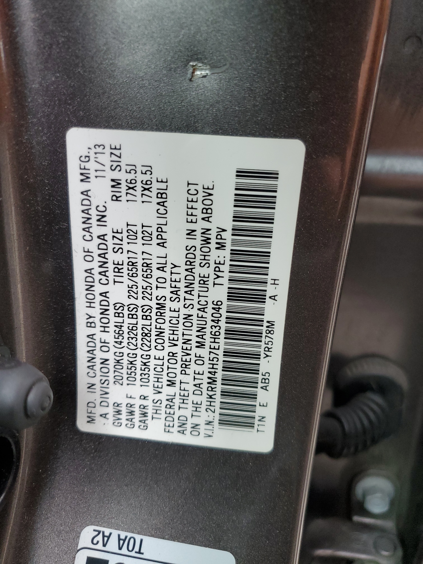2HKRM4H57EH634046 2014 Honda Cr-V Ex