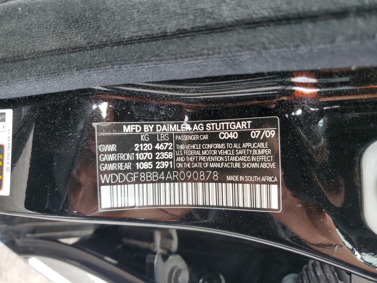 2010 Mercedes-Benz C 300 4Matic VIN: WDDGF8BB4AR090878 Lot: 65924784