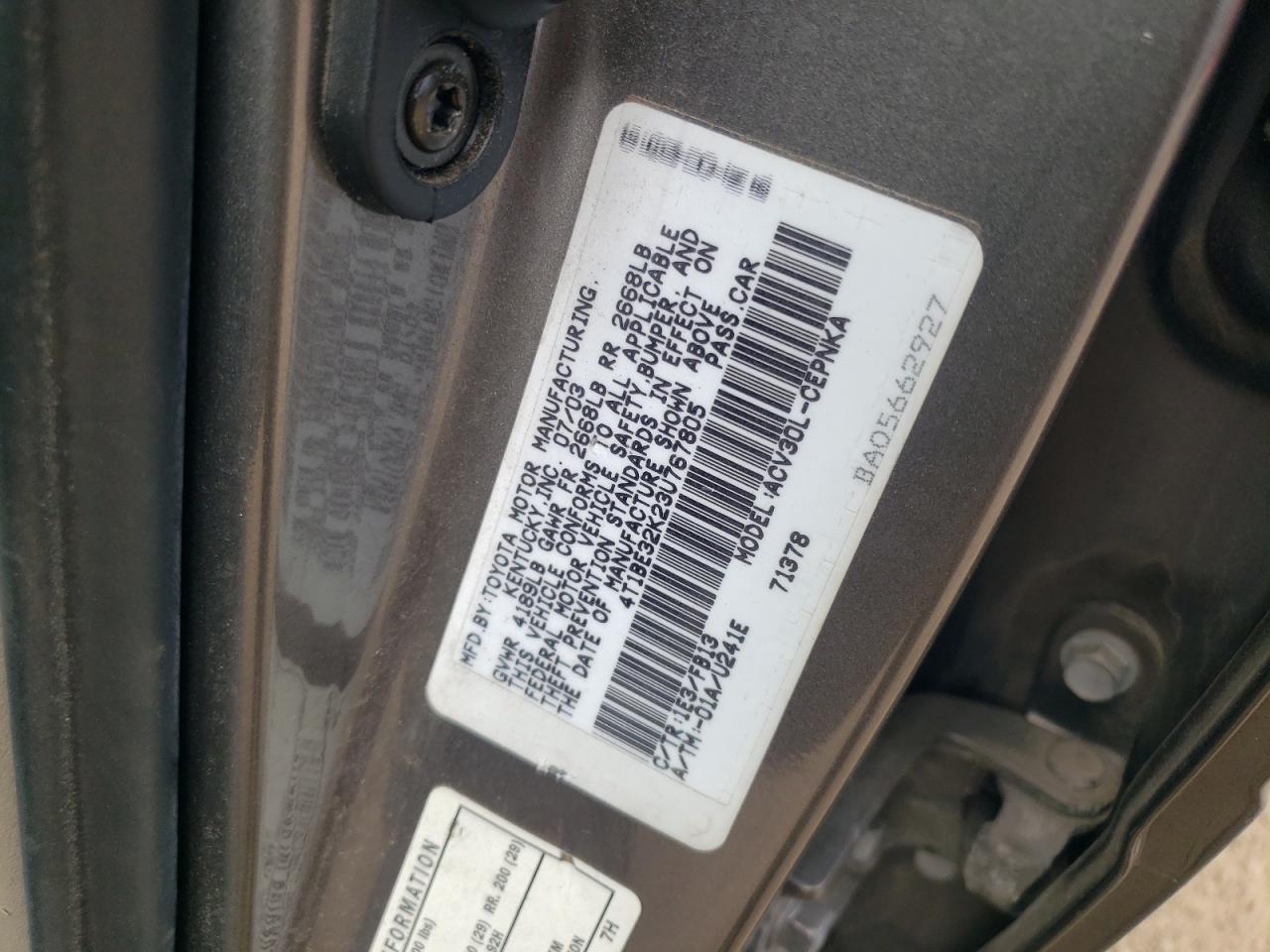 4T1BE32K23U767805 2003 Toyota Camry Le