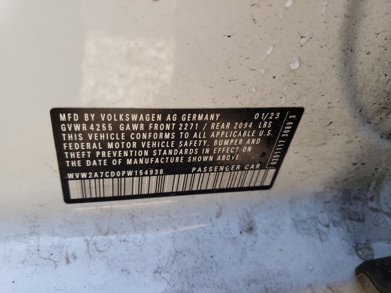 2023 Volkswagen Gti Se VIN: WVW2A7CD0PW154938 Lot: 69645944