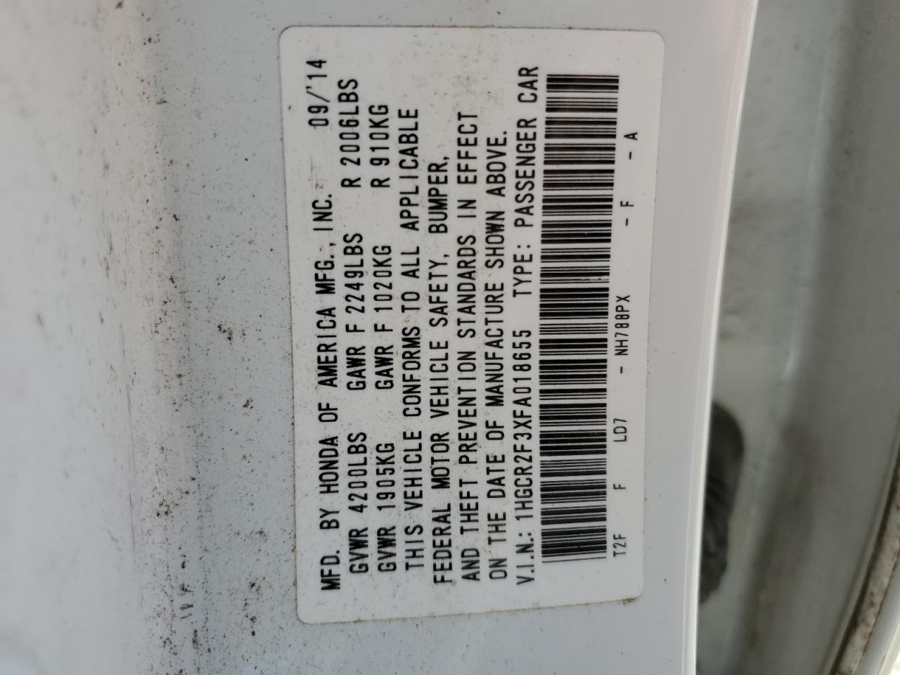 1HGCR2F3XFA018655 2015 HONDA ACCORD - Image 13