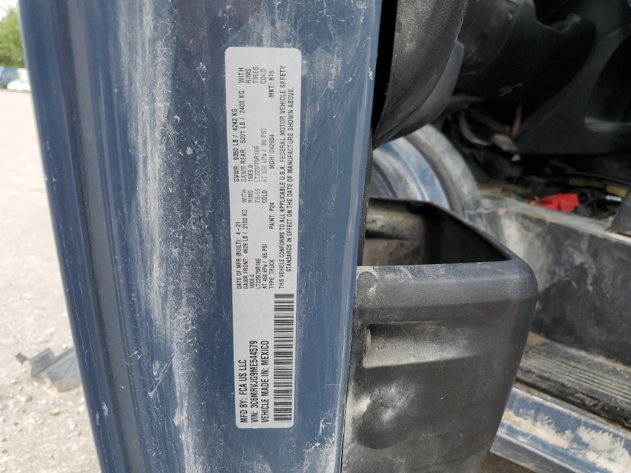 2021 Ram Promaster 3500 3500 High VIN: 3C6MRVJG9ME544579 Lot: 65256615