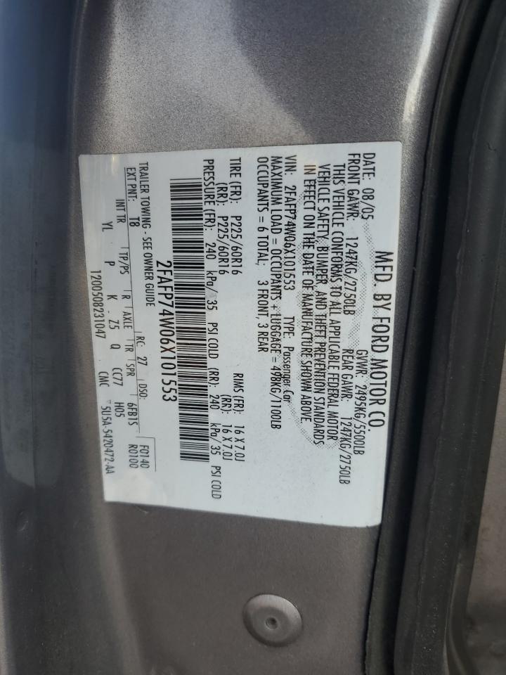 2006 Ford Crown Victoria Lx VIN: 2FAFP74W06X101553 Lot: 65447494