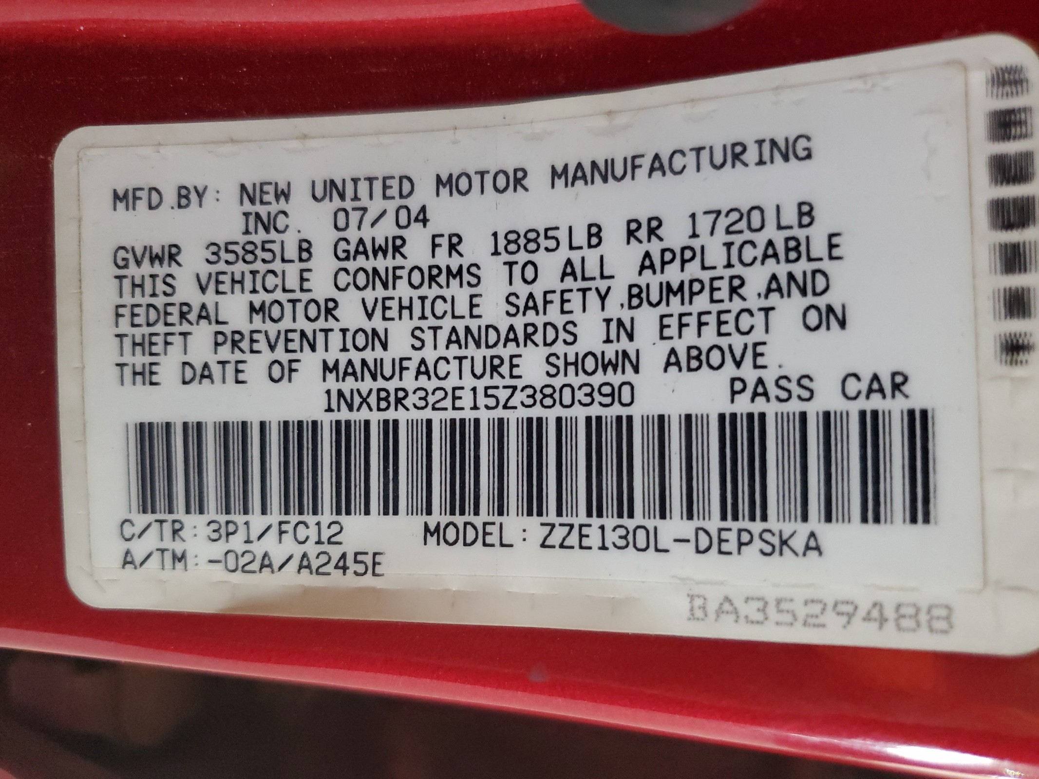 1NXBR32E15Z380390 2005 Toyota Corolla Ce